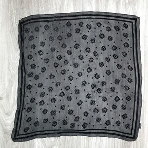 WOMENS SILK SCARF BLACK CHIFFON BURNOUT SQUARE HANDKERCHIEF